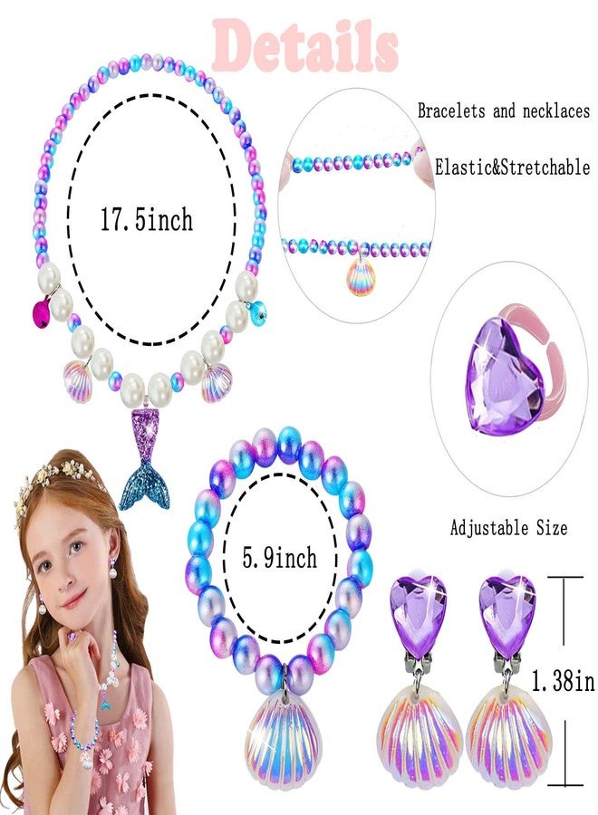 DkakoJew Jewelry Set For Girls Necklace Bracelet Earring ring Set Mermaid Necklace For Girls Jewelry Set Halloween Christmas Birthday Gift - Image 3